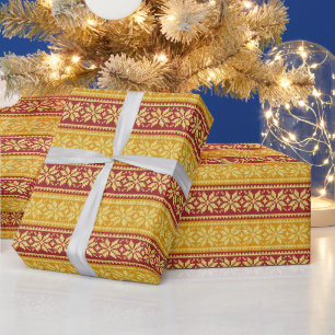 Red Guld Ugly Sweater Knkunnig jul Snöflingor Presentpapper
