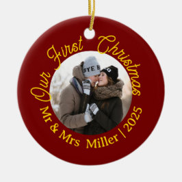 Red & Guld Vår första jul 2025, Photo Keepsak Julgransprydnad Keramik