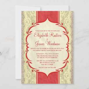 Red = Guld Vintage Linen & Snöre bröllopsinbjudnin Inbjudningar