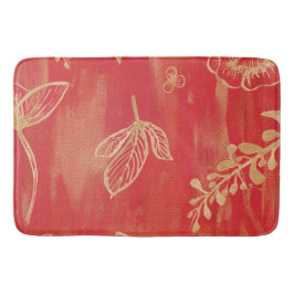 Red Guld Watercolor Blommigt Badrumsmatta