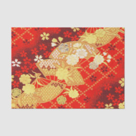 Red Guld White Japansk Kimono Blommigt Decoupage