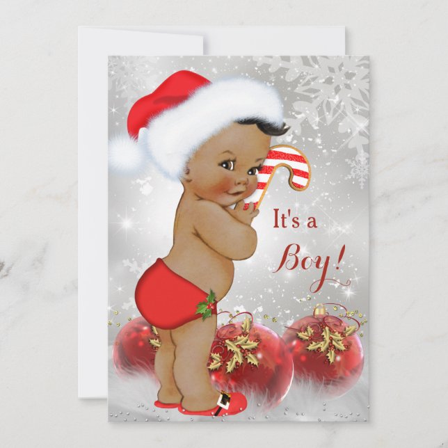 Red Guld White jul Baby Shower Boy Ethnic Inbjudningar (Framsida)