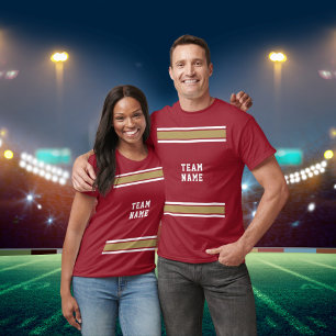 Red Guld White Sports Jersey Team Namn Unisex T Shirt