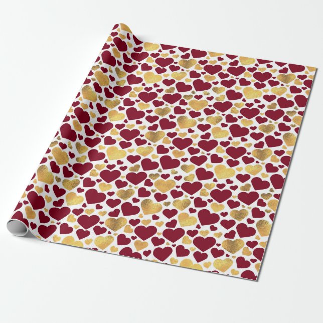 RED GULD WHITE VALENTINES DAY HEARTS PRESENTPAPPER (Utrullad)
