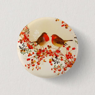 Red Guld Winter Birds Holly Berry Grenar Knapp