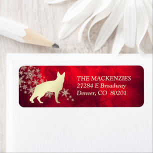 Red Guld Winter German Shepherd Hund Returadress Etikett