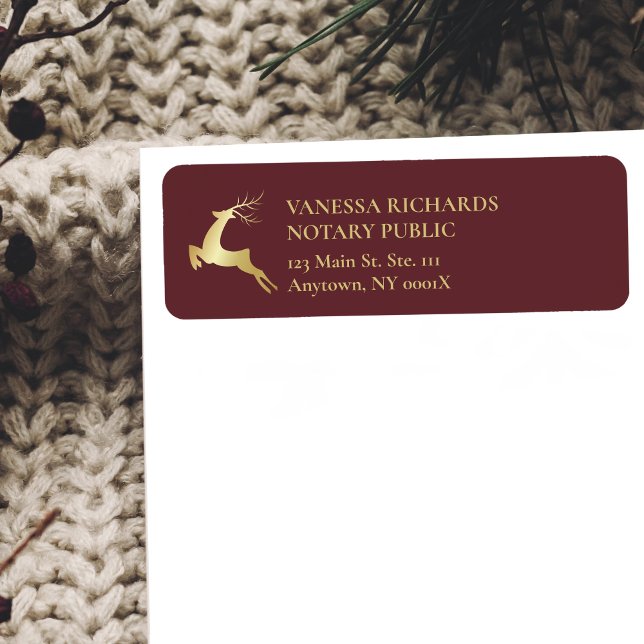 Red & Guld Winter Reindeer Helgdag Business Title Returadress Etikett (Skapare uppladdad)