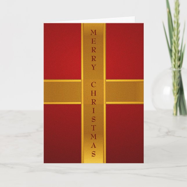 Red & Guld Wrapped Jul Gift Box Helgkort (Framsida)
