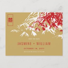 Red Guld Zen Bamboo Chinese Bröllop spara datum Meddelande Vykort