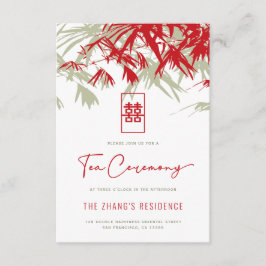 Red/Guld Zen Bamboo Löv Chinese Tea Ceremony Tilläggskort