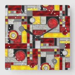 Red Gult Art Deco-lagat glas Fyrkantig Klocka