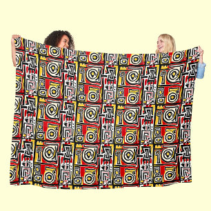 Red Gult Black Abstrakt African Tribal Geometric Fleecefilt