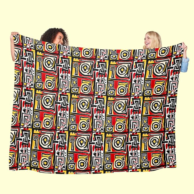 Red Gult Black Abstrakt African Tribal Geometric Fleecefilt (Skapare uppladdad)