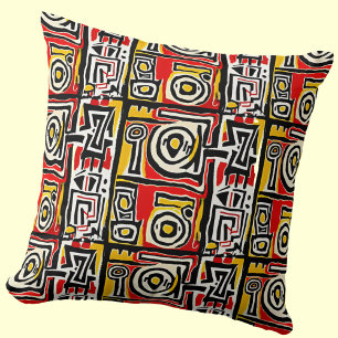 Red Gult Black Abstrakt African Tribal Geometric Kudde