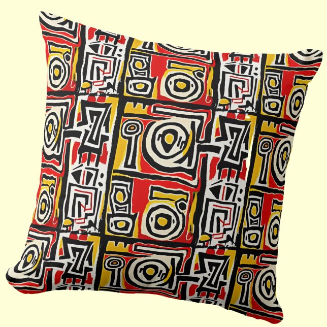 Red Gult Black Abstrakt African Tribal Geometric Kudde (Skapare uppladdad)