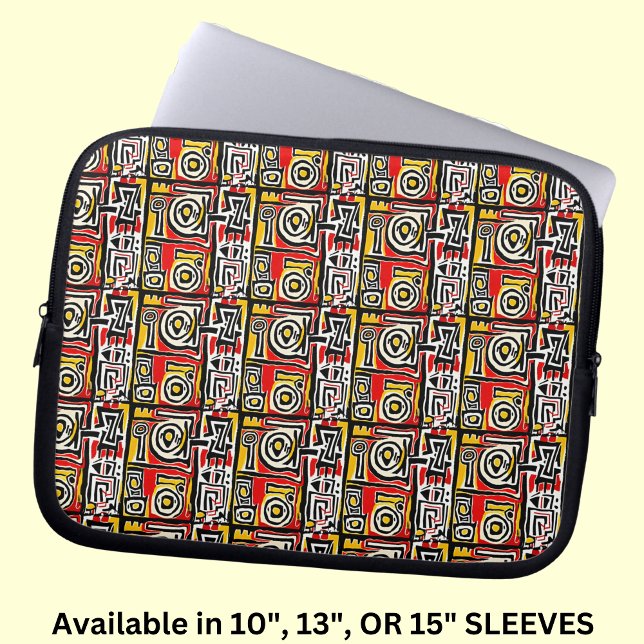 Red Gult Black Abstrakt African Tribal Geometric Laptop Fodral (Skapare uppladdad)
