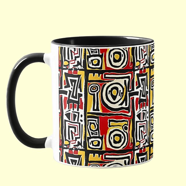 Red Gult Black Abstrakt African Tribal Geometric Mugg (Skapare uppladdad)