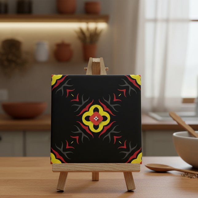 Red Gult Black Grått Ethnic Abstrakt Geometric Kakelplatta (Skapare uppladdad)