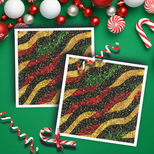 Red Gult Black Vågar i Festive Glitter Pappersservett (Skapare uppladdad)