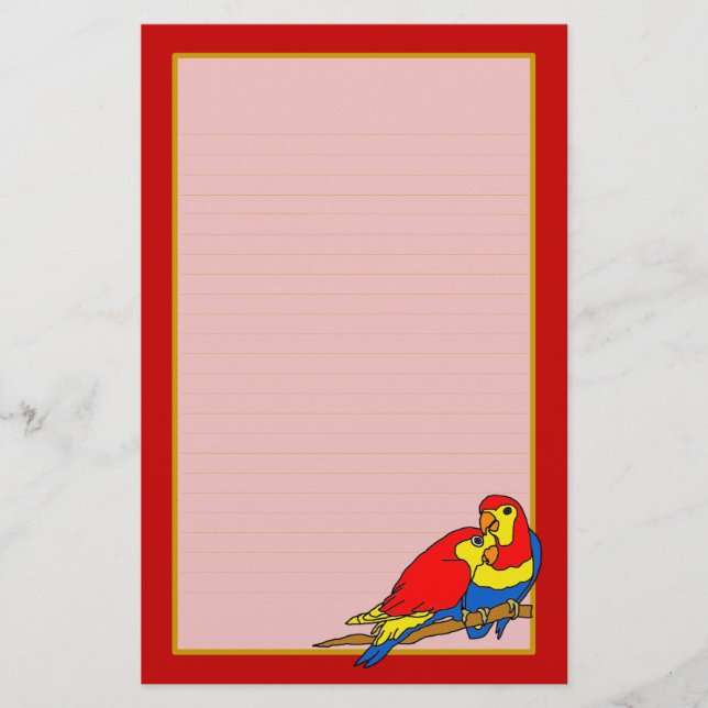 Red Gult Blue Love birds Bra Lined Stationery Brevpapper (Framsida)