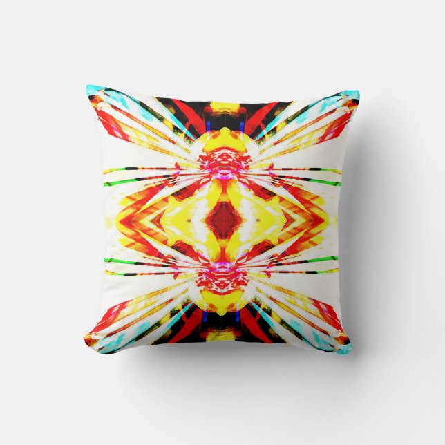 Red Gult Blue on White Abstrakt Solros Motif Kudde (Framsida)