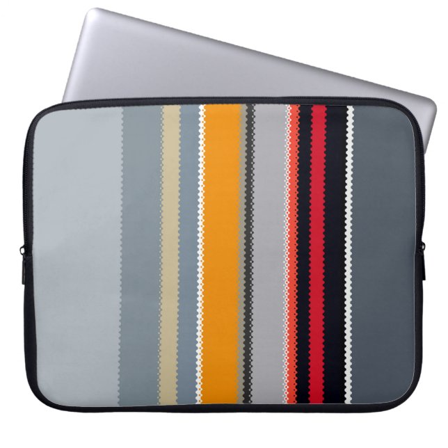 Red Gult Blue Silver Grått Stripe Mönster Laptop Fodral (Framsidan)