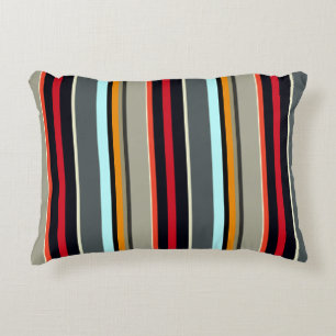 Red Gult Blue Silver Grått Stripe Mönster Prydnadskudde