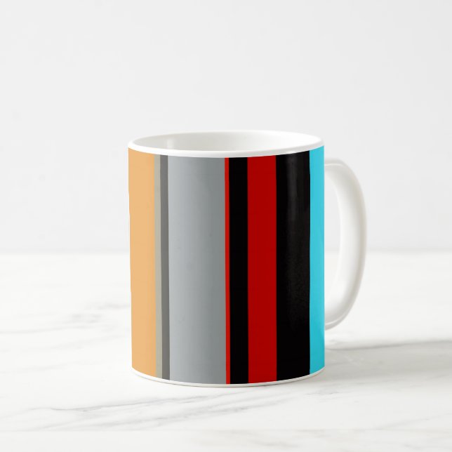 Red Gult Blue Silver Multifärgad Stripe Mönster Kaffemugg (Framsida höger)