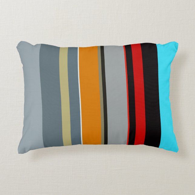 Red Gult Blue Silver Multifärgad Stripe Mönster Prydnadskudde (Framsidan)