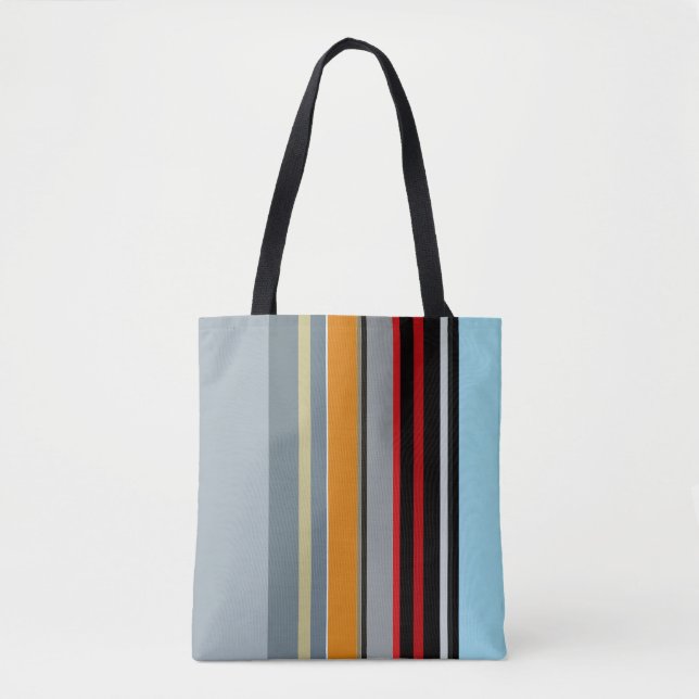 Red Gult Blue Silver Multifärgad Stripe Mönster Tygkasse (Framsida)