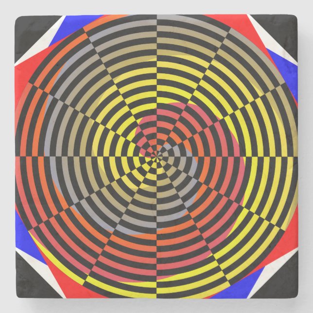 Red Gult Blue Spiral av Kenneth Yoncich Underlägg Sten (Framsidan)