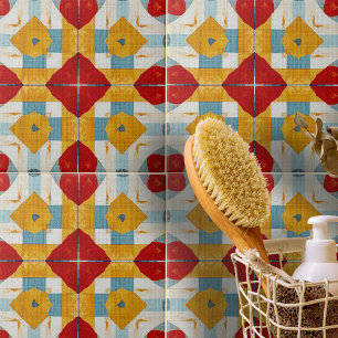 Red Gult Blue Textured Geometric Mönster Kakelplatta
