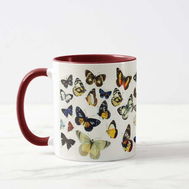 RED GULT BLUE WHITE BUTTERFLIES Beauty Nature Mugg (Vänster)