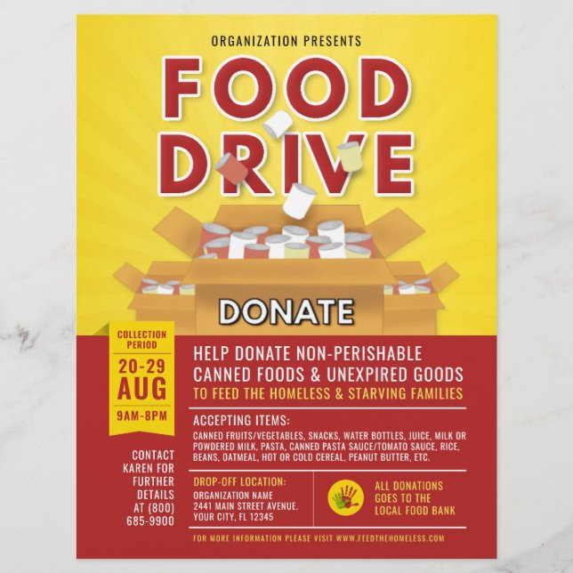 Red Gult Canned Food Drive Fundraiser Flyer (Framsidan)