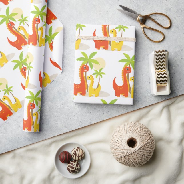 Red Gult Dinosaur Wrapping Papper för gåvor Presentpapper (Hantverk)