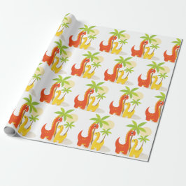 Red Gult Dinosaur Wrapping Papper för gåvor Presentpapper