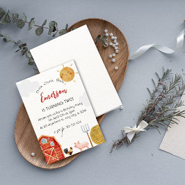 Red Gult Farm Watercolor Cute Birthday Party Inbjudningar