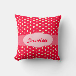 Red gult Girl scarlett namn polka prickkudde Kudde