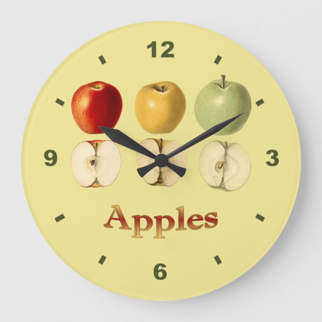 Red ~ Gult ~ Grönt Apples ~ Botanical Clock ~ Stor Klocka (Framsida)