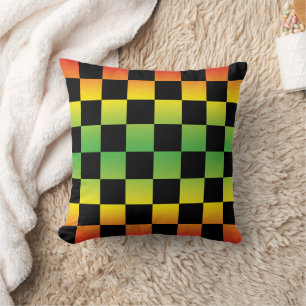 Red Gult Grönt Rasta Ombre Checkerboard Kudde