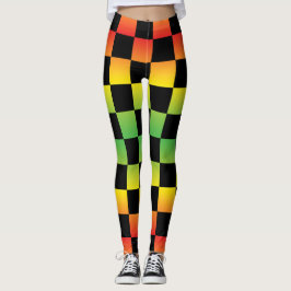 Red Gult Grönt Rasta Ombre Checkerboard Leggings