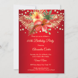 Red Gult guld handflatan blommigt Birthday Inbjudningar
