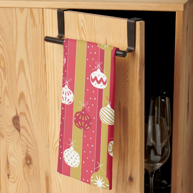 Red Gult Julgran Ornaments Kökshandduk (Thirds Fold)