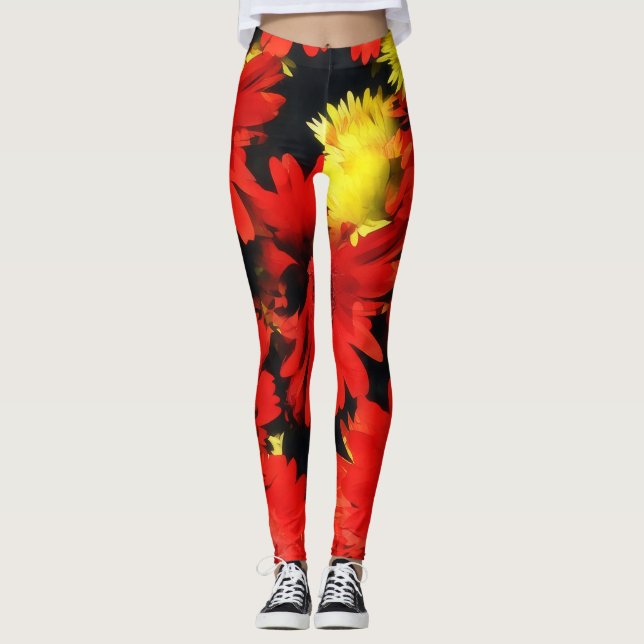Red Gult Morsa Flowers Art Leggings (Framsida)