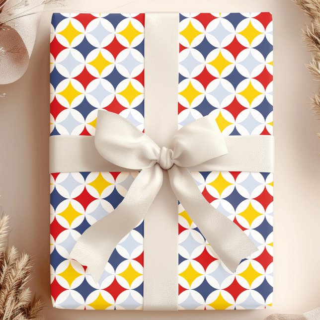 Red Gult Navy Geometric Diamond Mönster Presentpapper (Skapare uppladdad)