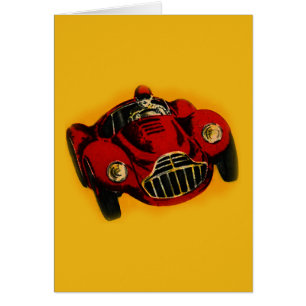 Red Gult Old Auto Tävla Car Hälsningskort