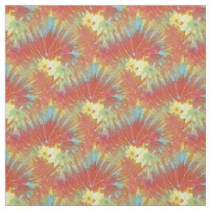 Red Gult Orange Blue Tie Dye Spiral Mönster Tyg