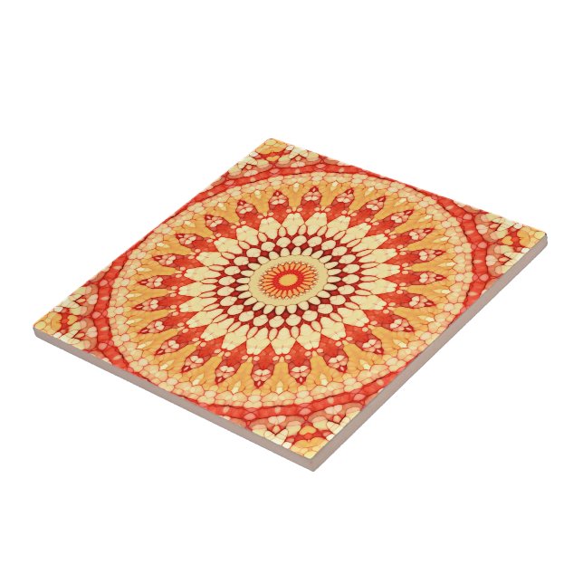 Red Gult Orange, sommaren Sol Mandala Mönster Kakelplatta (Sidan)