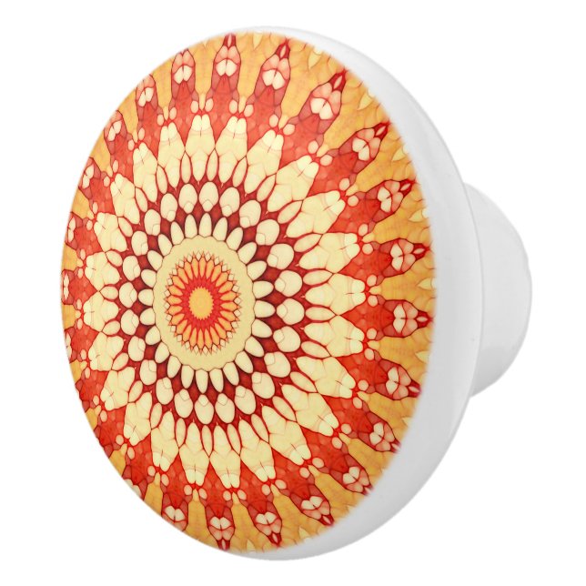 Red Gult Orange, sommaren Sol Mandala Mönster Knopp (Höger)