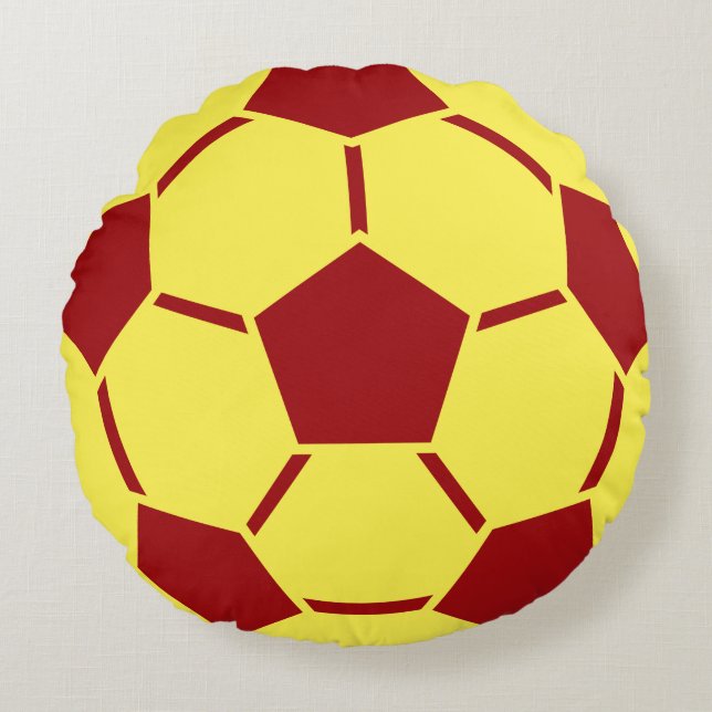 Red Gult Soccer Ball Sports Team Round Pillow Rund Kudde (Framsidan)